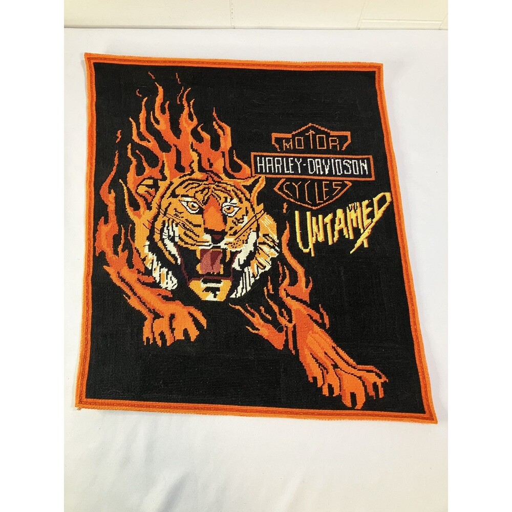 Vintage Harley Davidson Motorcycle Untamed Cross Stitch Patch Fiber Artwork Gift